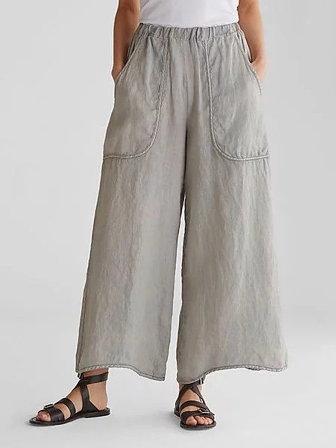 Women's Casual Cotton Linen Wide Leg Pants