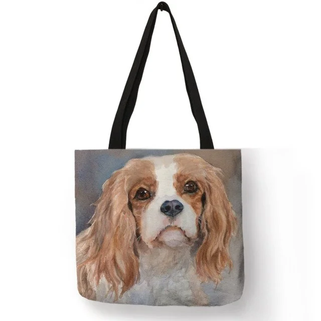 Linen Eco-friendly Tote Bag -  Charles Spaniel Dog