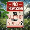 Warning No Trespassing Are You Bulletproof Or Just Stupid - Vintage Metal Signs(12*16Inch) - Warning