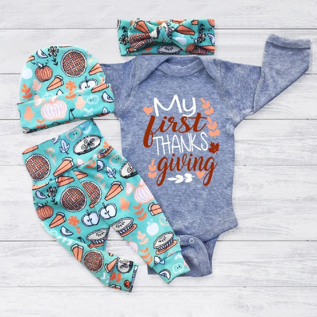 4PCS Lovely My First Thanksgiving Printed Baby Set