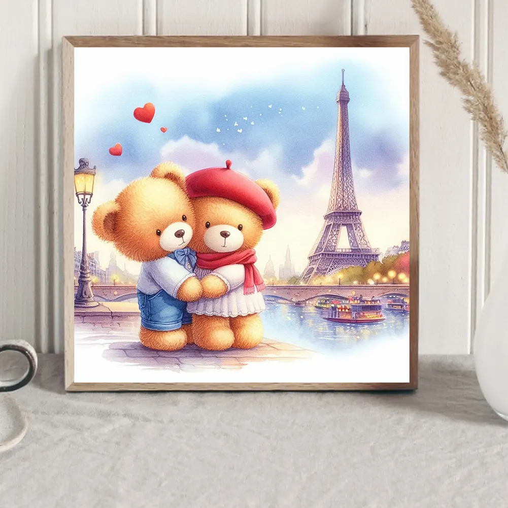Diamond Painting - Full Round Drill - Couple Bear Eiffel Tower(Canvas|40*40cm)