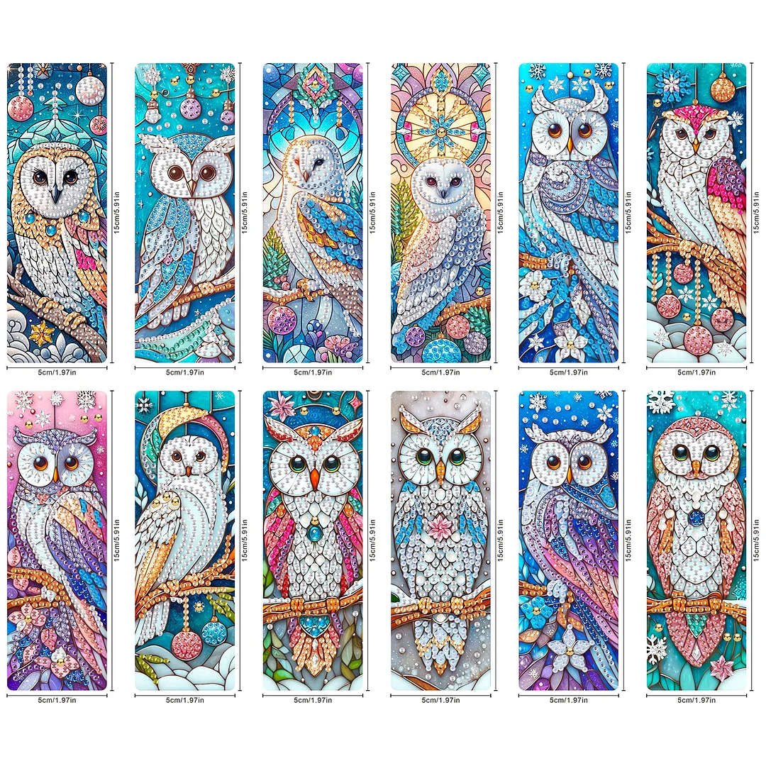 12Pcs Owl DIY Diamond Painting Bookmarks for Book Lovers Mosaic Art Supplies