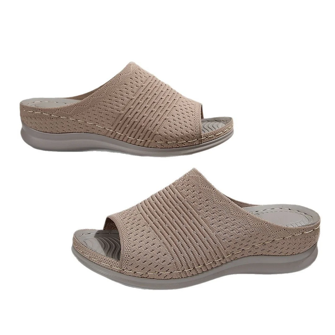 Yyvonne New Slope And Casual Round Head Composite Flying Woven Cool Slippers Type Sandals Women Spring