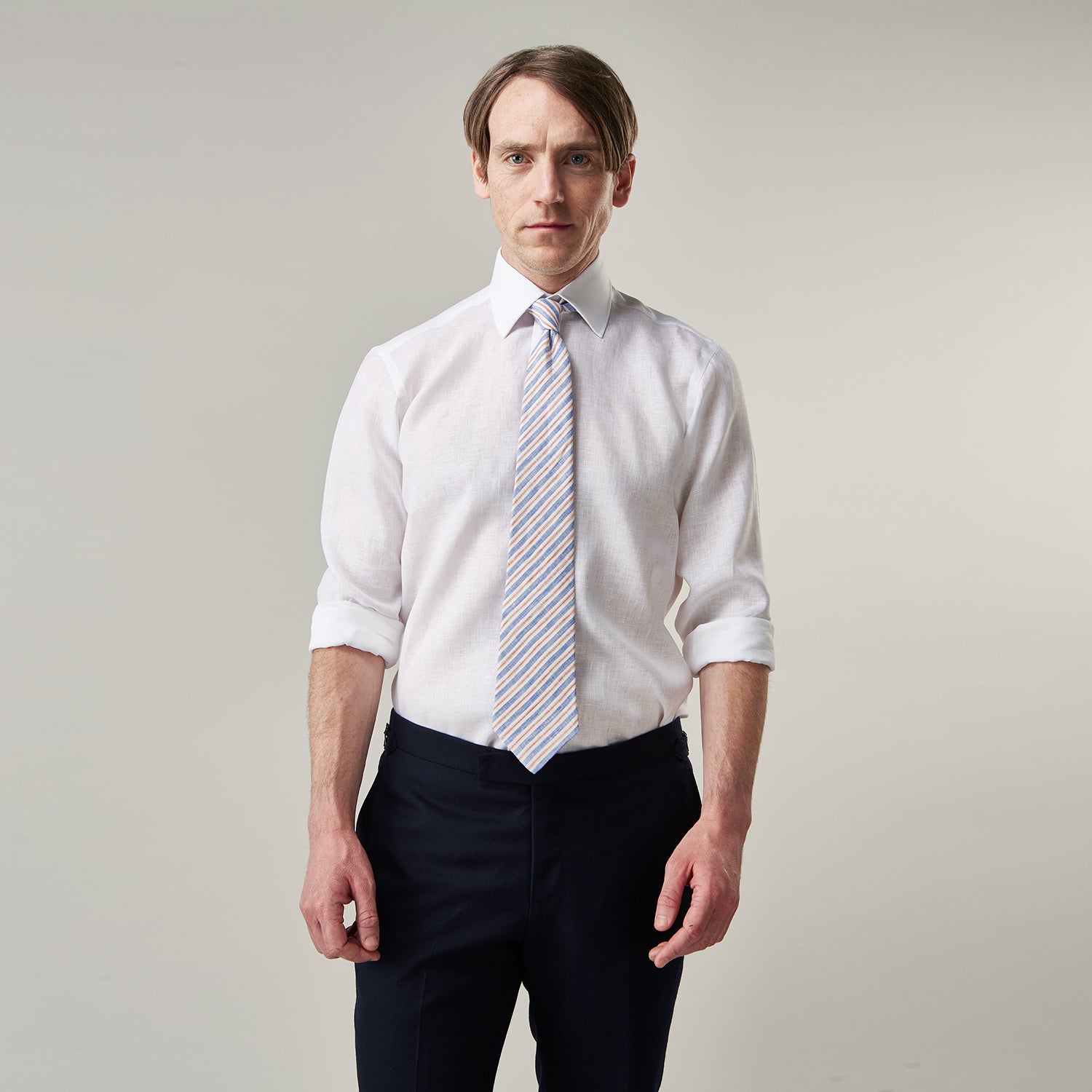 White Linen Shirt with T\u0026A Collar and 3 