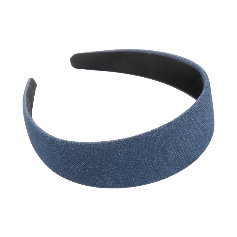 Korean Style Solid Color Retro Wide-brimmed Denim Headband White Preppy Style Out Headband Hair Pressing Headdress For Women
