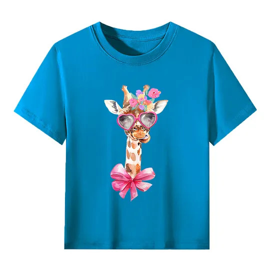 【2Y-13Y】Giraffe With Heart Sunglasses & Bow Kids' T-Shirt