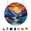 (18.5cm)DIY Acrylic Jigsaw Puzzle Window Hanging with Hanging Chain DIY Stained Glass Decoration Round Window Puzzle Decor for DIY Craft Project (Sunrise)
