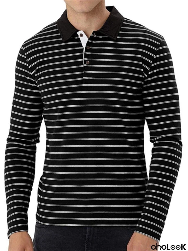 Men's Daily Wear Striped Contrasting Color Long Sleeve T-shirts