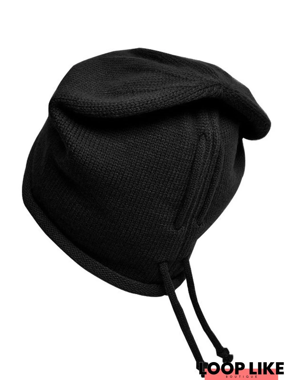 Casual Solid Color Knit Tieable Rope Stretchable Beanie Bandana Cap Daily Commuting Outdoor Accessories