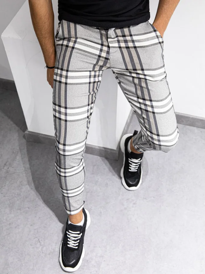 Men's Check Grey Twill Trousers 