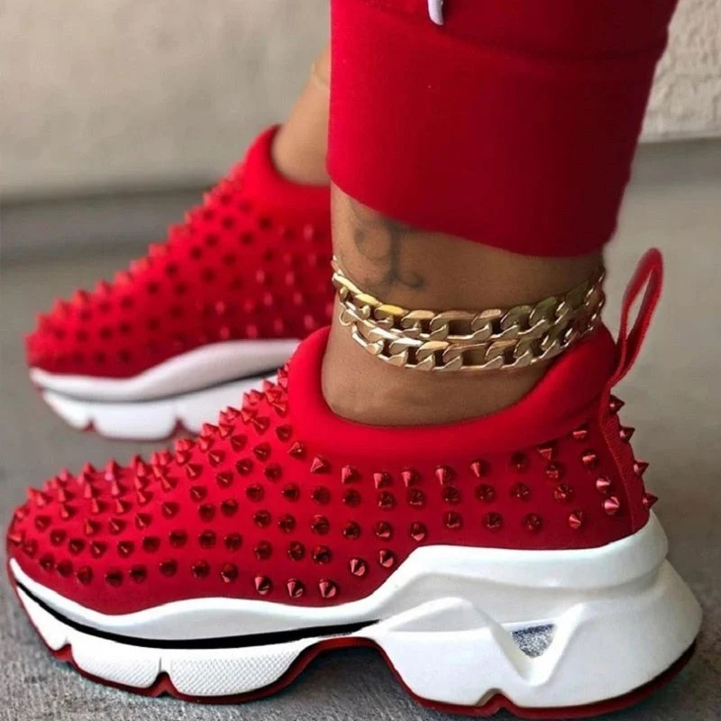 Rivet Flat Sneakers Women Vulcanize Shoes Leopard Wedges Shoes for Woman Sneakers Female Slip-On Casual Sports Shoes Plus Size