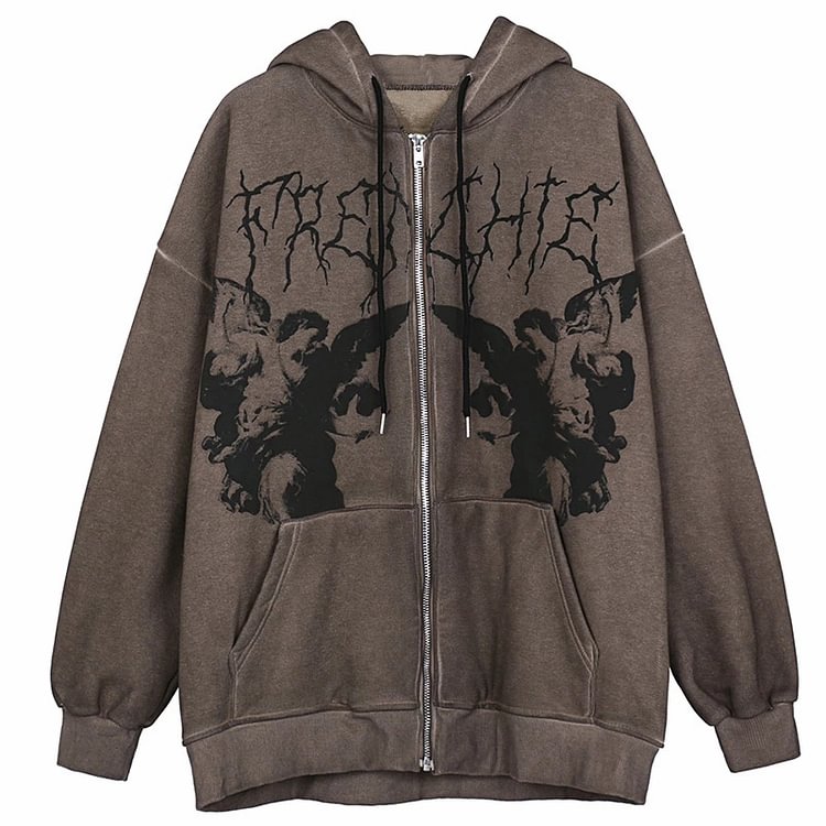 Vintage Angel Print Oversized Hoodies