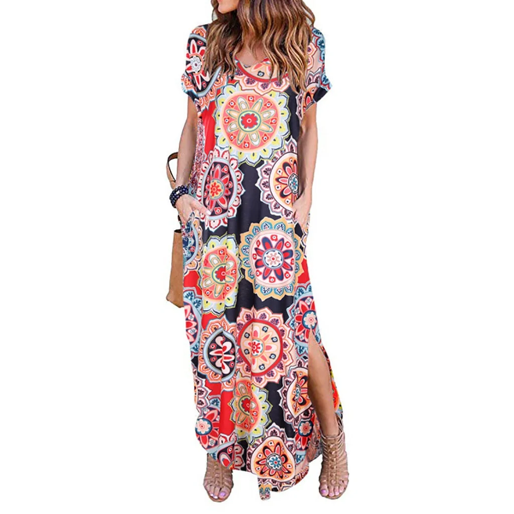 Printed V-neck Casual Dress