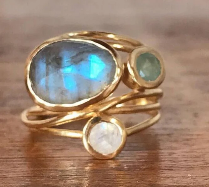 Colorful Moonstone Shell Ring