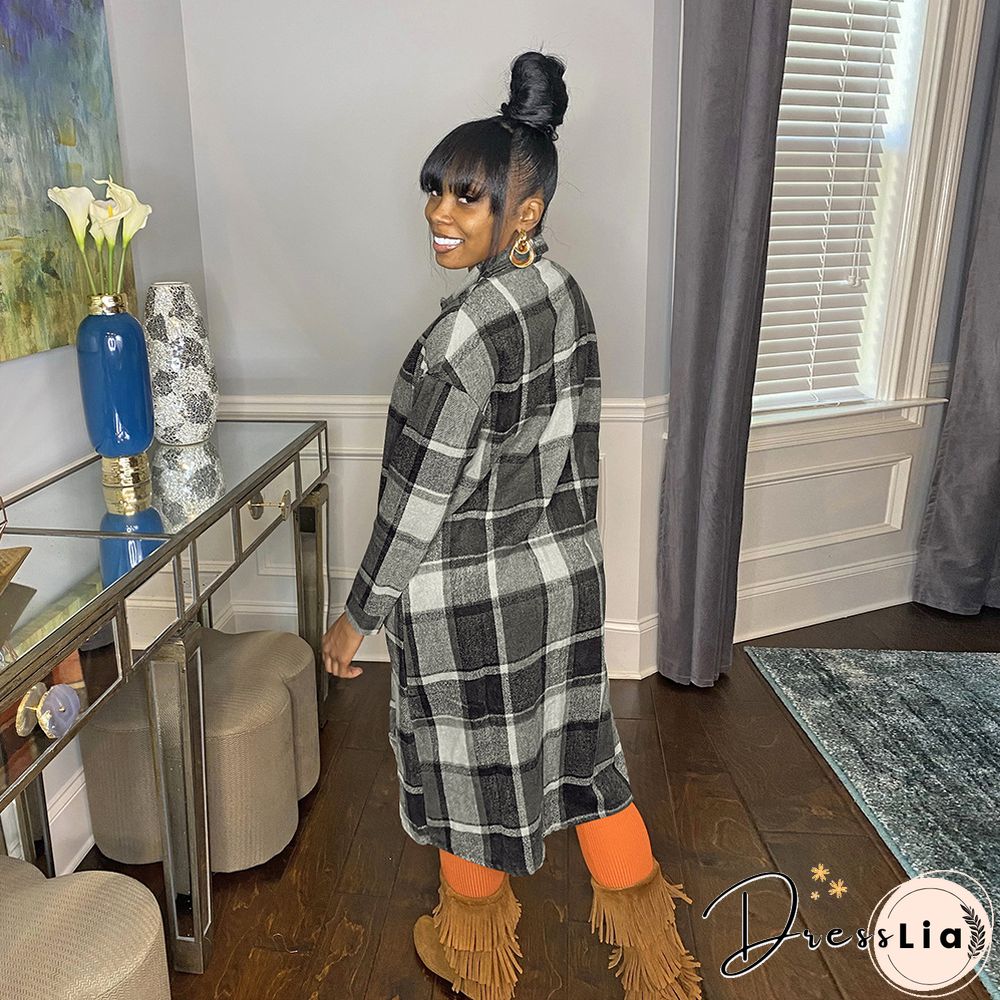 Classic Plaid Single-breasted Woolen Coat