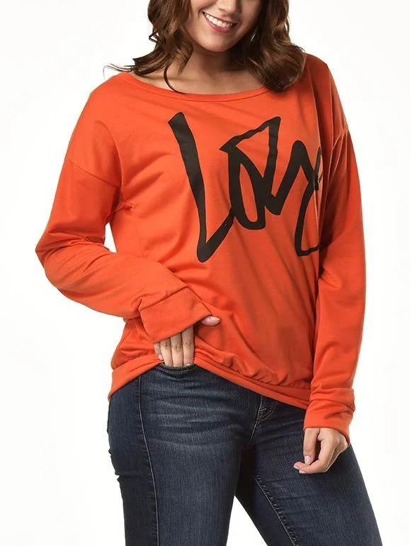 LOVE Print One Shoulder Pullover Sweatshirt