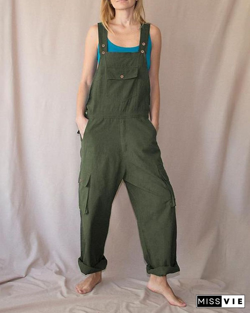 Casual Multi-pocket Overalls Casual Shift Pockets One-pieces Jumpsuits