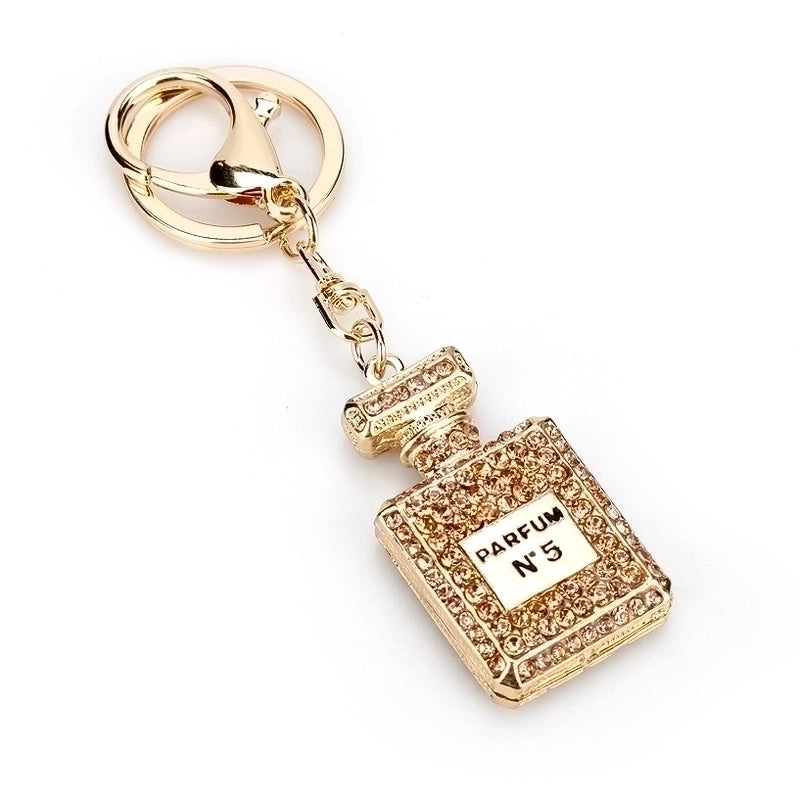 Fashion Perfume Bottle Alloy Inlay Rhinestones Women’s Bag Pendant Keychain 1 Piece