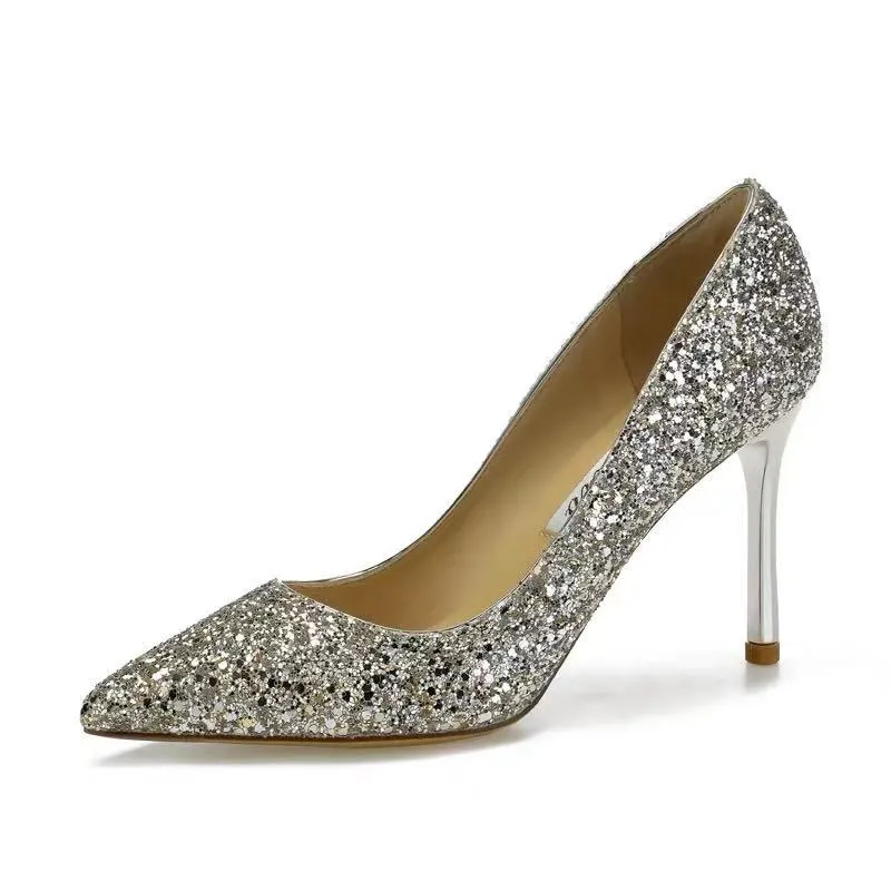 Breakj Breakj Shoes Women 2023 New Autumn Wedding Fine Heel High Heels Crystal Shoes Bridesmaids Bridal Shoes Winter Silver Glide