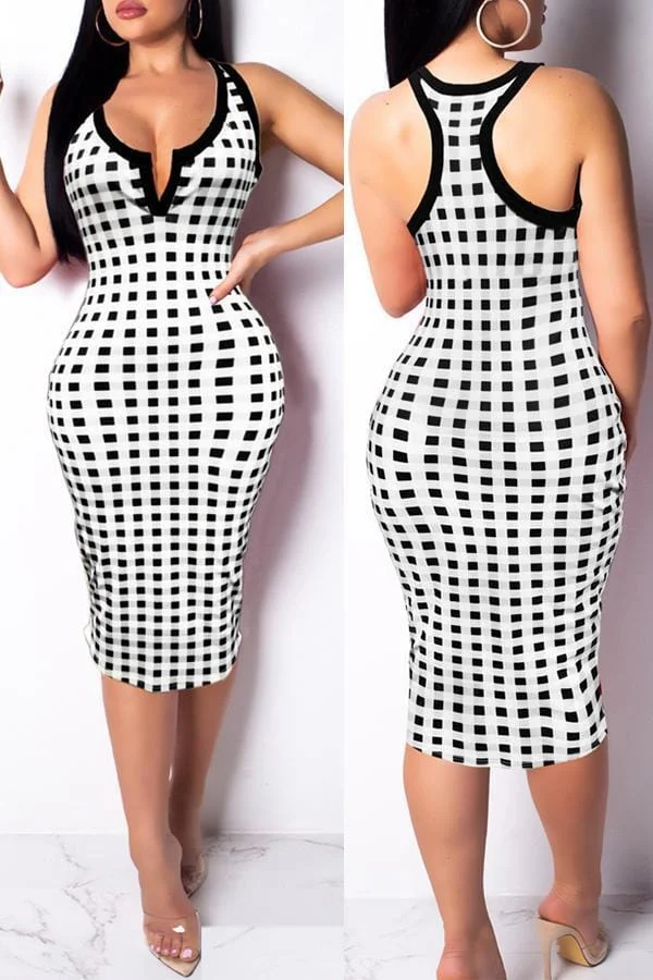 Trendy Grids Printed Knee Length Dress
