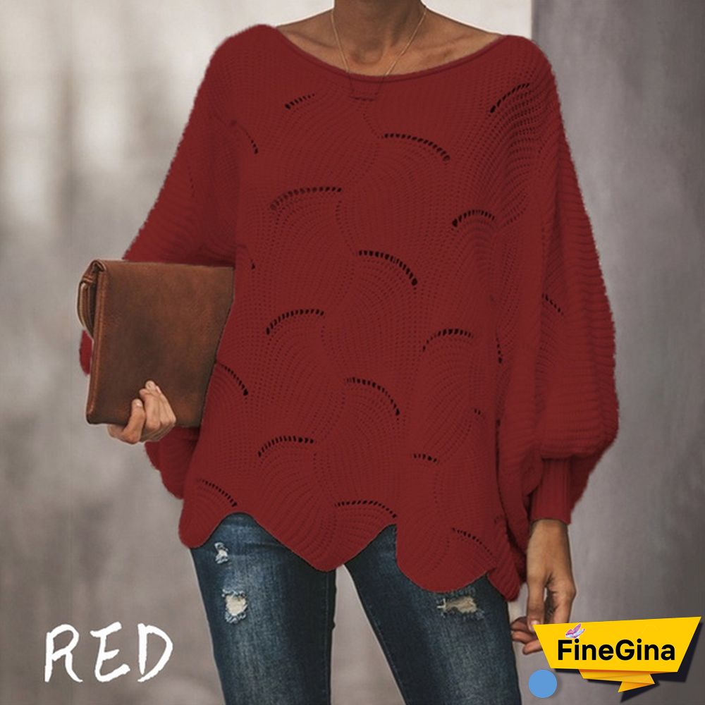 Women Plus Size Fashions Pure Color Hollow Out Bat Sleeve Loose Sweaters Ladies Autumn Winter Pullovers Tops S-5XL