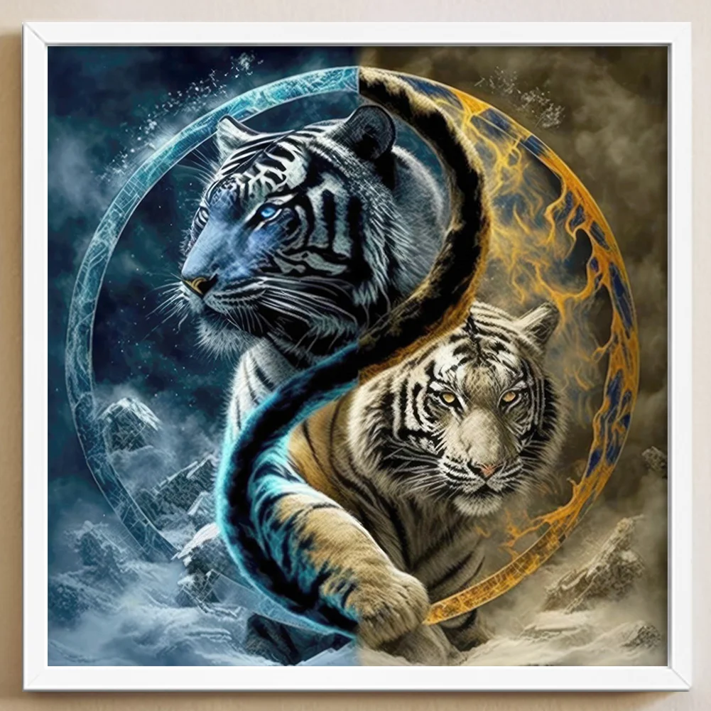 11CT Full Stamped Cross Stitch - Yin Yang Tiger(Canvas|45*45CM)