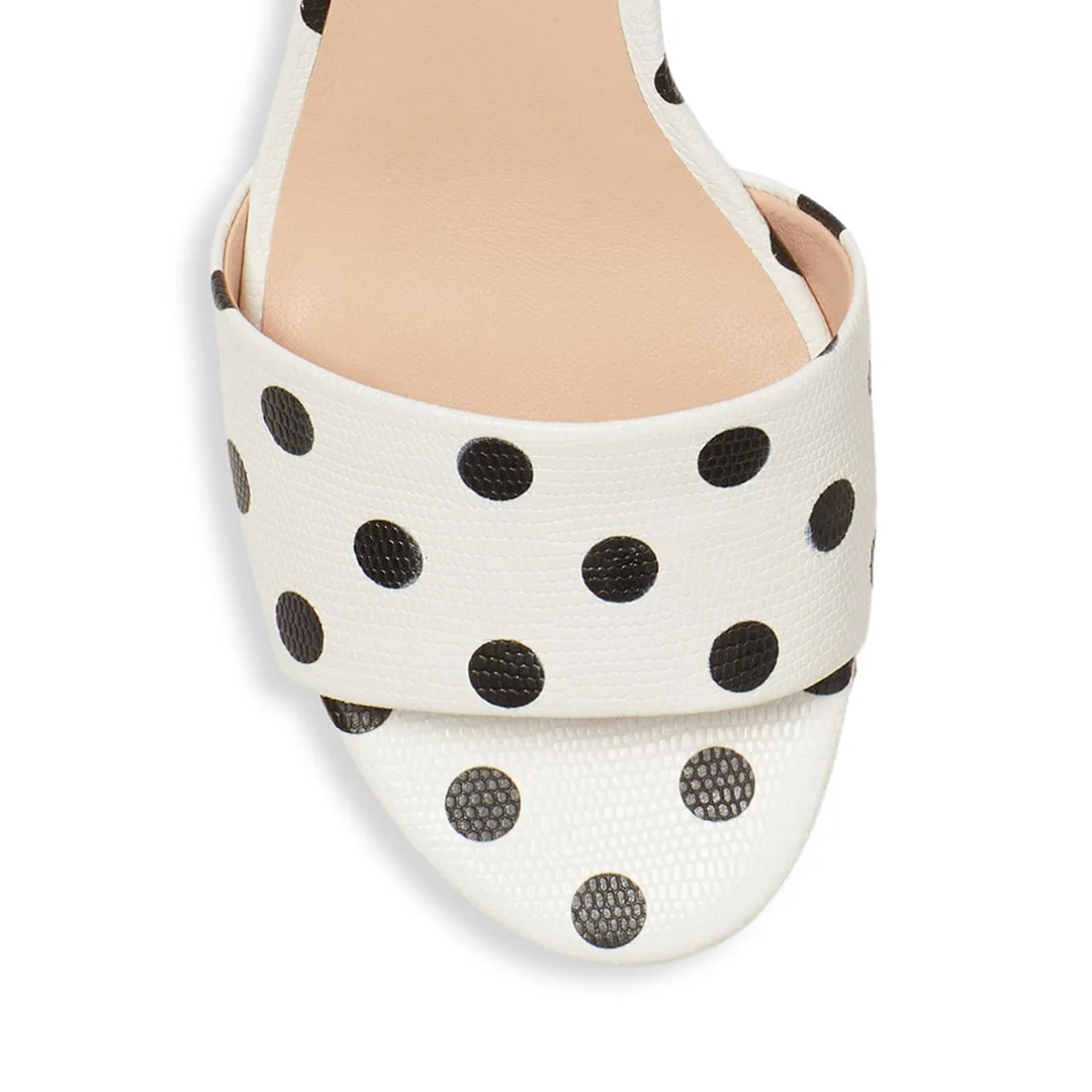 Black & White Polka-Dot Vegan Leather Wide-Band Kitten Heel Mules 