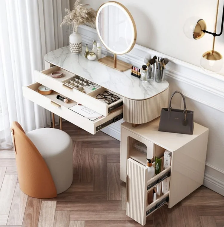 Homemys Sintered Stone Makeup Vanity Light Cabinet with 2-Drawer Dressing Table with Stone Top