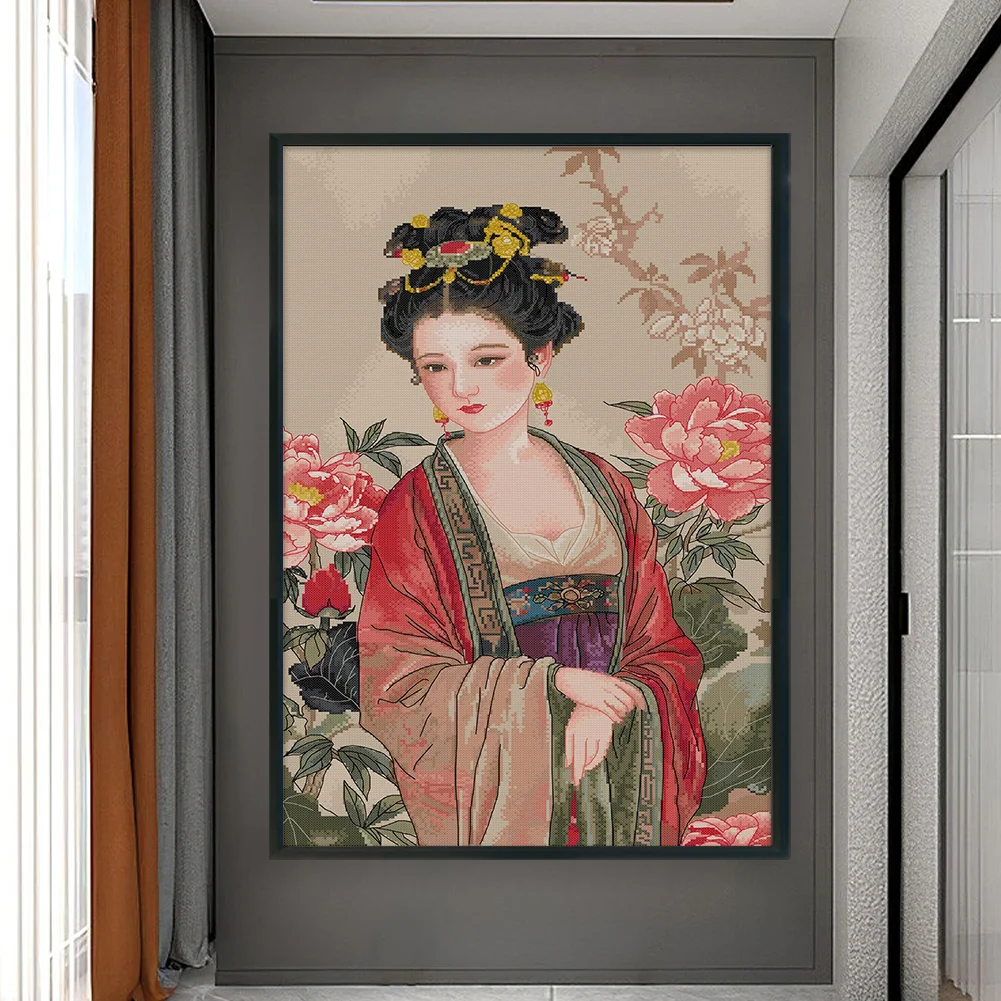 14CT Full Stamped Cross Stitch - Lady(Canvas|41*63CM)