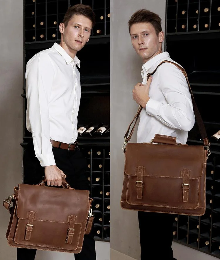 New Handmade Crazy Horse Leather Men Portfolio for 15.6" Laptop