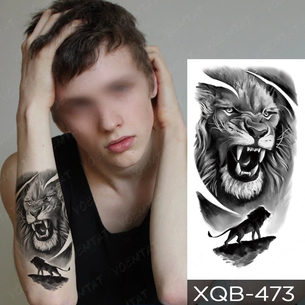 Sdrawing Temporary Tattoo Sticker Old School Lion Wolf Flash Tatto Triangle Geometry Body Art Arm Fake Tatoo Men Women