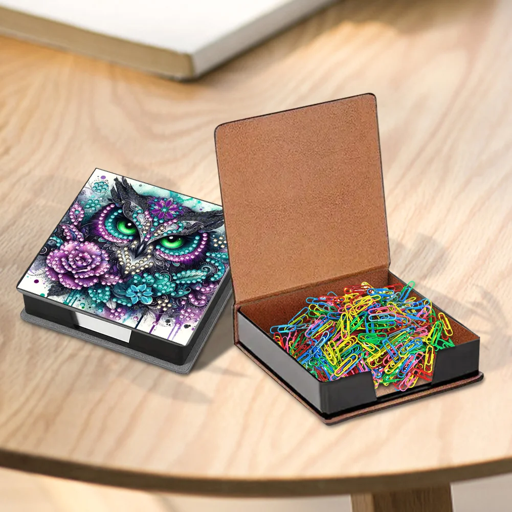 PU 5D Diamond Painting Kit Note Box DIY Diamond Art Notepad Box (Owl)
