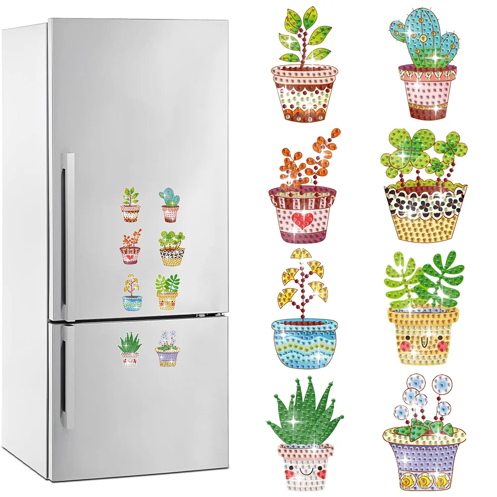 8Pcs Succulents Special Shaped Diamond Painting Fridge Magnet Fridge Stickers