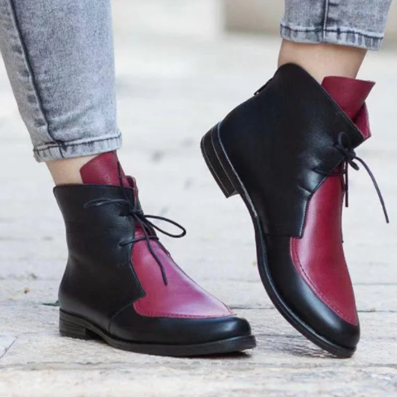 Women's leather boots with front lace-up Martin boots