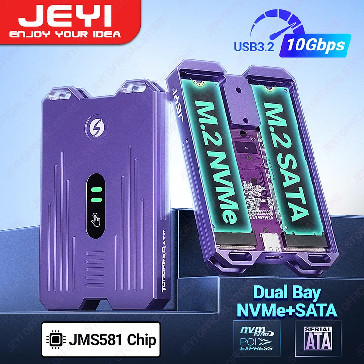 JEYI M.2 SSD Aluminum Enclosure Dual-Protocol - Thumbnail 4
