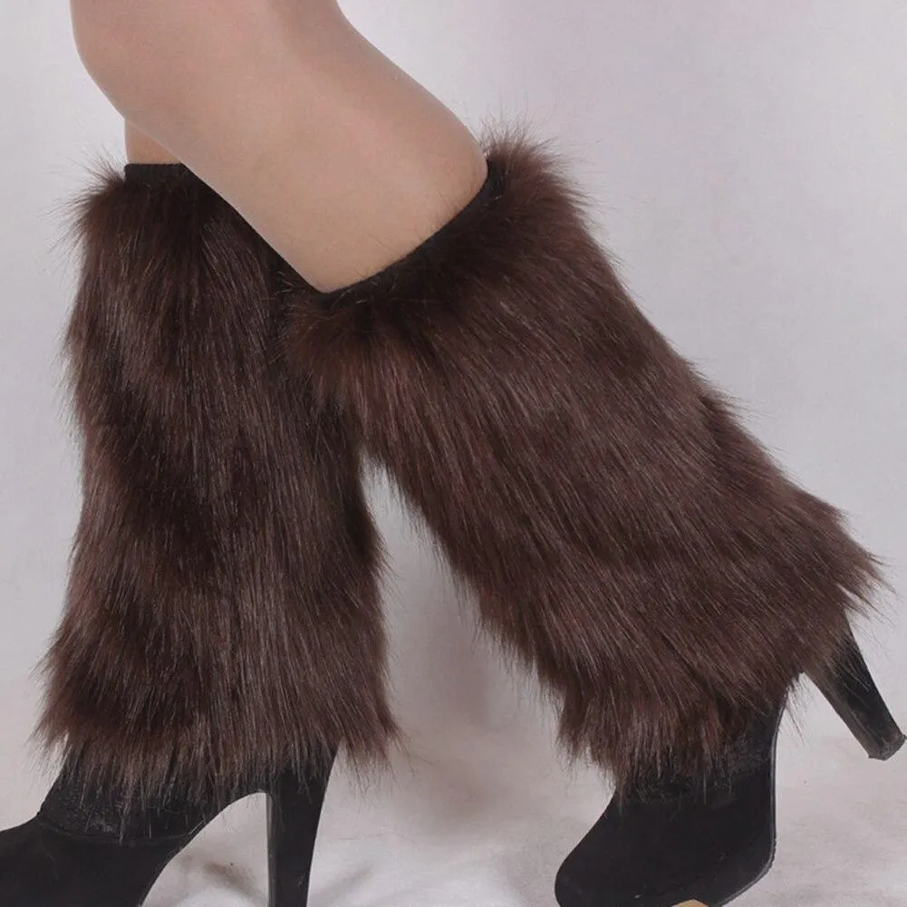 Winter Fashion Solid Color Women Boot Covers Warm Furry Faux Fur Leg Warmers