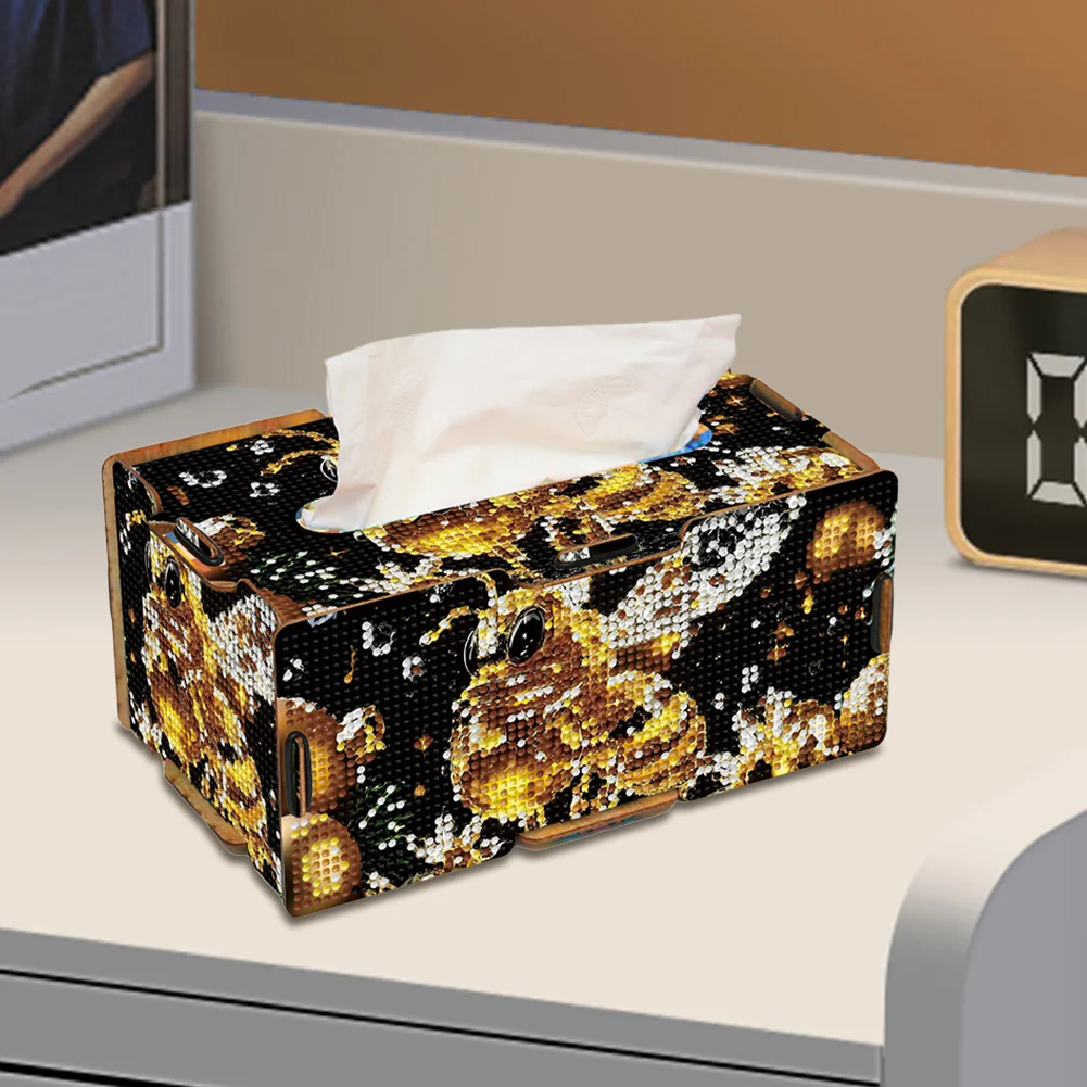Diamond Painting Tissue Box Kits Decorative Rhinestone Craft Kit (Golden Bee)