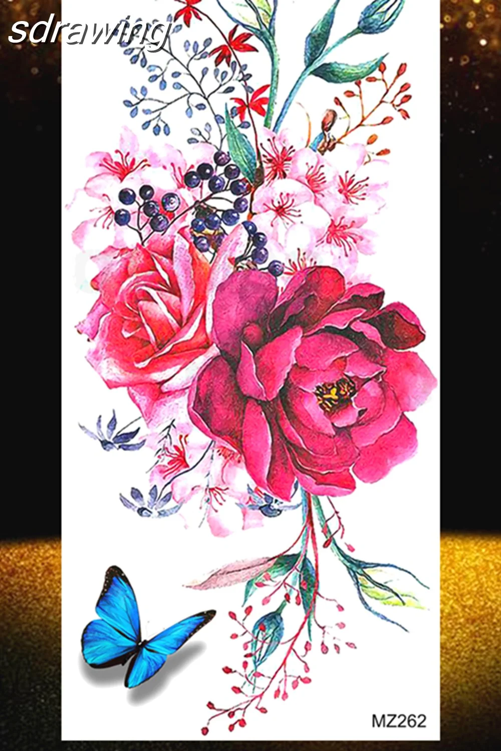  Black Rose Flower Temporary Tattoos Fake Waterproof Tatoo Body Art Arm Leg Floral Peony Bloosom Tattoo Stickers Makeup 928-0