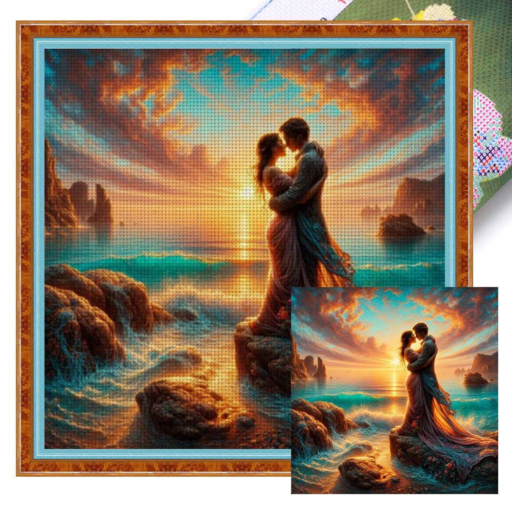 Couple By The Sea Full 11CT Pre-stamped Canvas(40*40cm) Cross Stitch