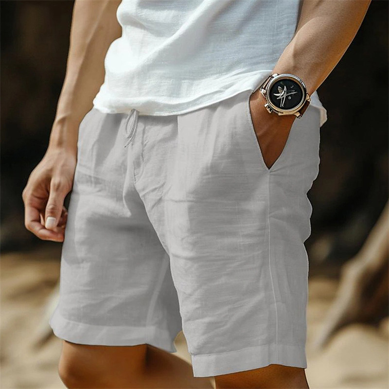 Men's Linen Pocket Drawstring Elastic Beach Surf Shorts