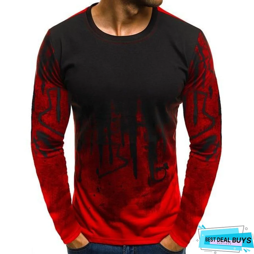 Men Printed Hip-Hop Streetwear Long Sleeve Fitness T-Shirts