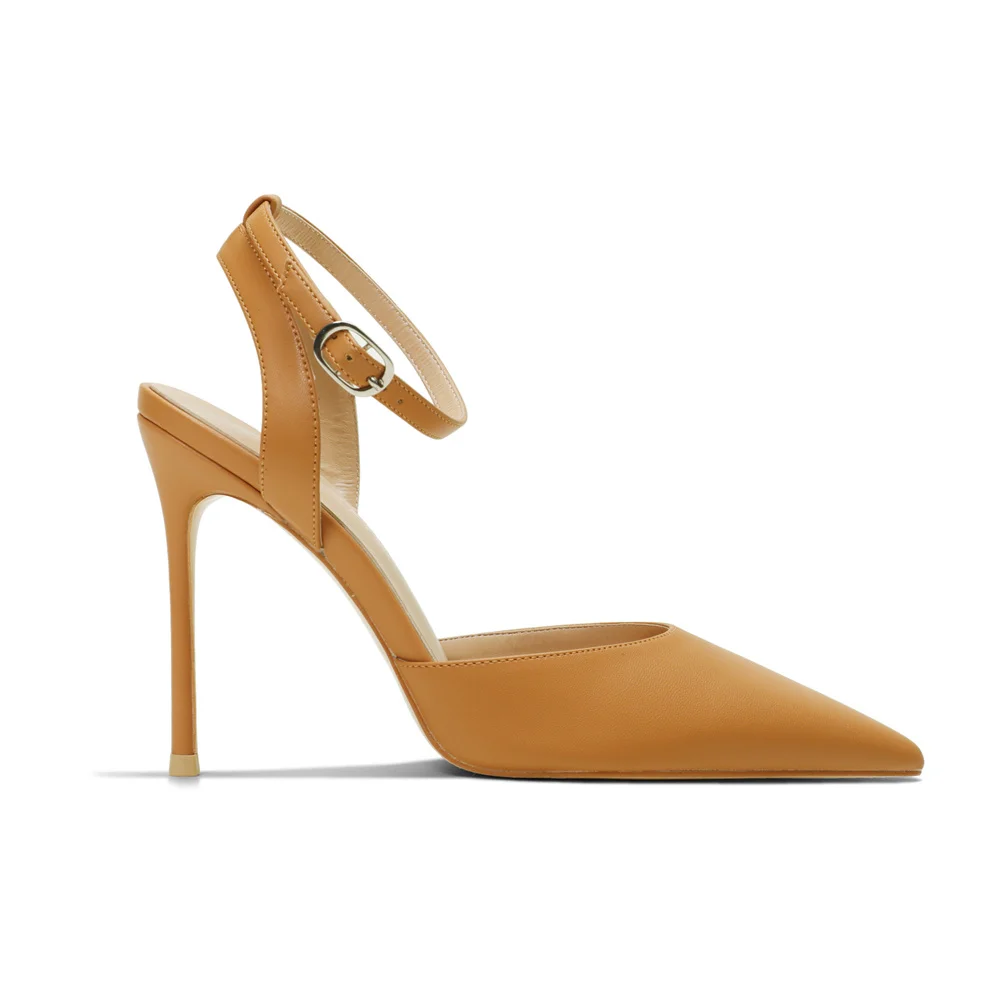 100mm Women's Slingback Ankle Buckle Pointed Toe Wedding High Heels-MERUMOTE