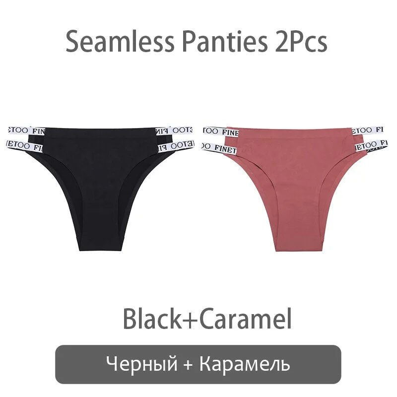 FINETOO Sexy Brazilian Panties Women Seamless Thongs M-XL Ladies Soft Underpants Smooth Letter Underwear Female Lingerie 2021