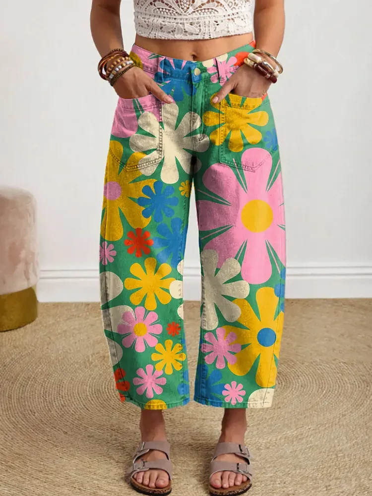 Ethnicity Colorful Flowers Geometry Women's Art Print Jeans