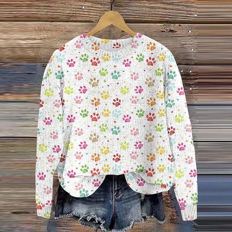 Dog Paw Print Knitted Pullover Sweater
