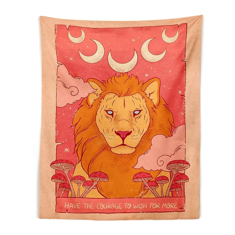 Pink Tarot Card Tapestry Wall Hanging mushroom tiger Tapestry Divination Witchcraft Minimalist Decor Sun Moon Decor Living Room