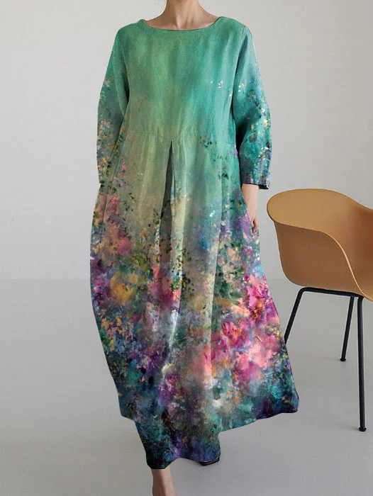 Women's Casual Floral Round Neck Long Sleeve Dress