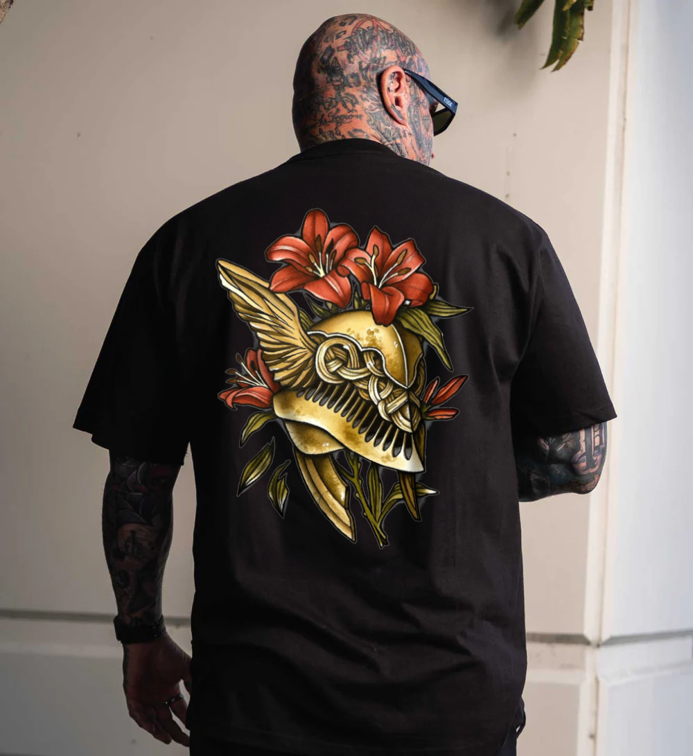 Flower And Armour Graphic Print T-shirt