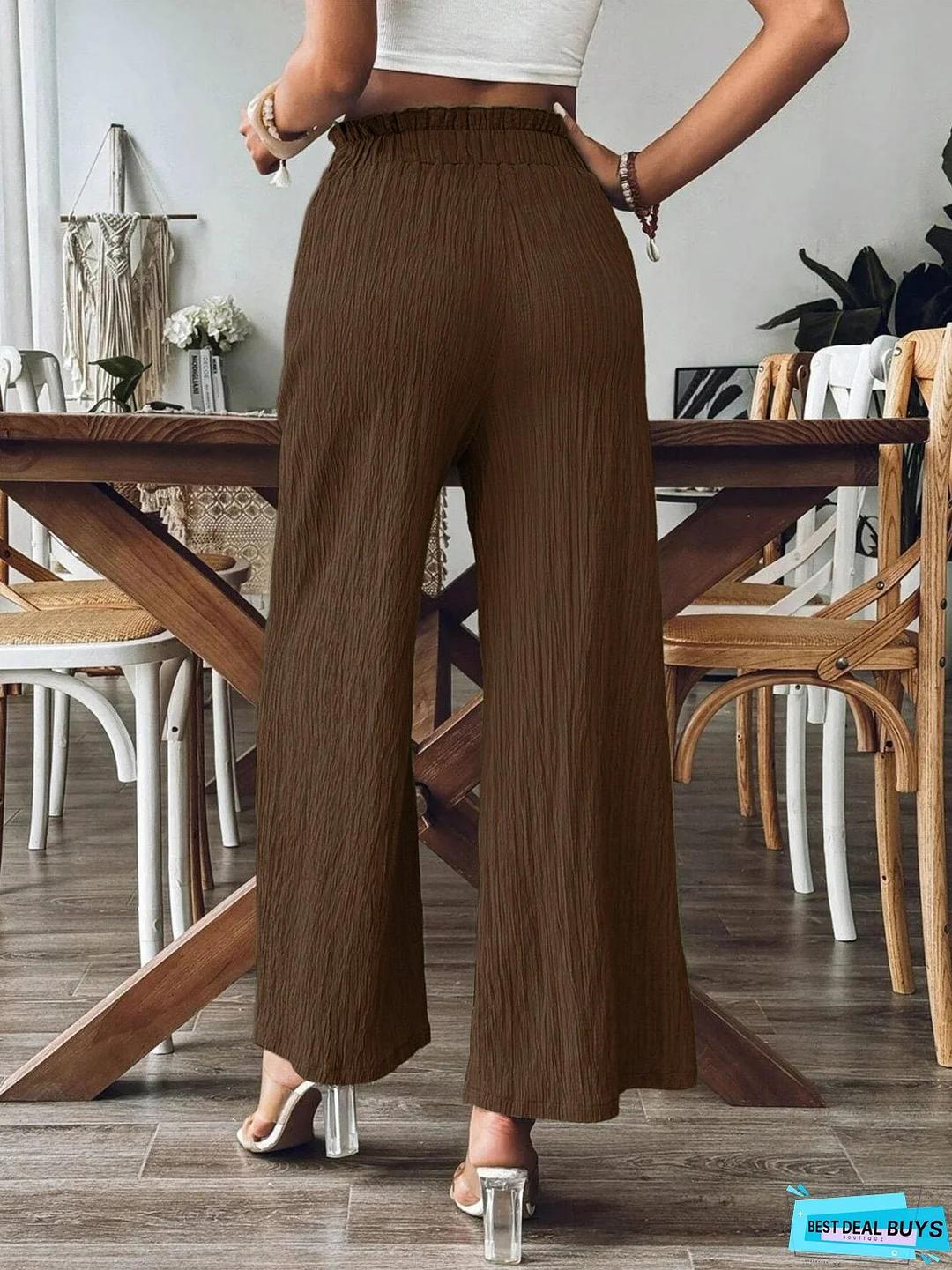 Pocketed Elastic Waist Wide Leg Pants