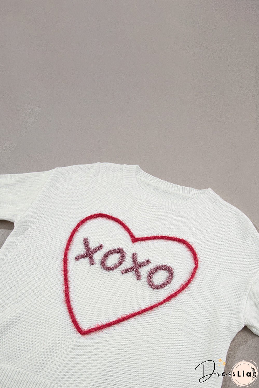 XOXO Round Neck Drop Shoulder Sweater